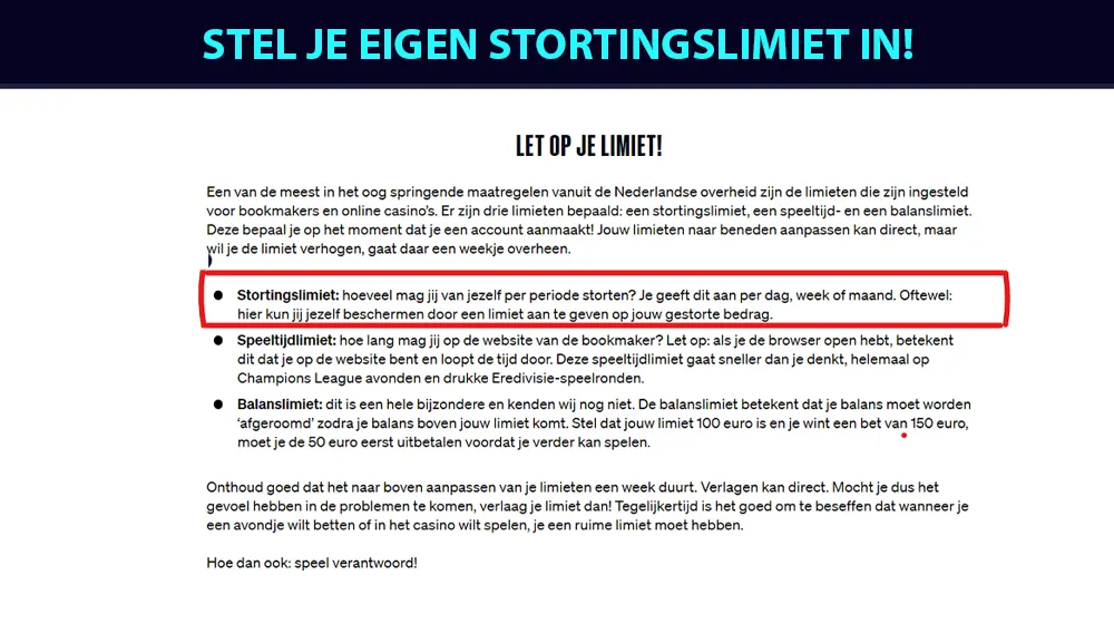 Stortingslimieten kunnen bij online casino's worden ingesteld